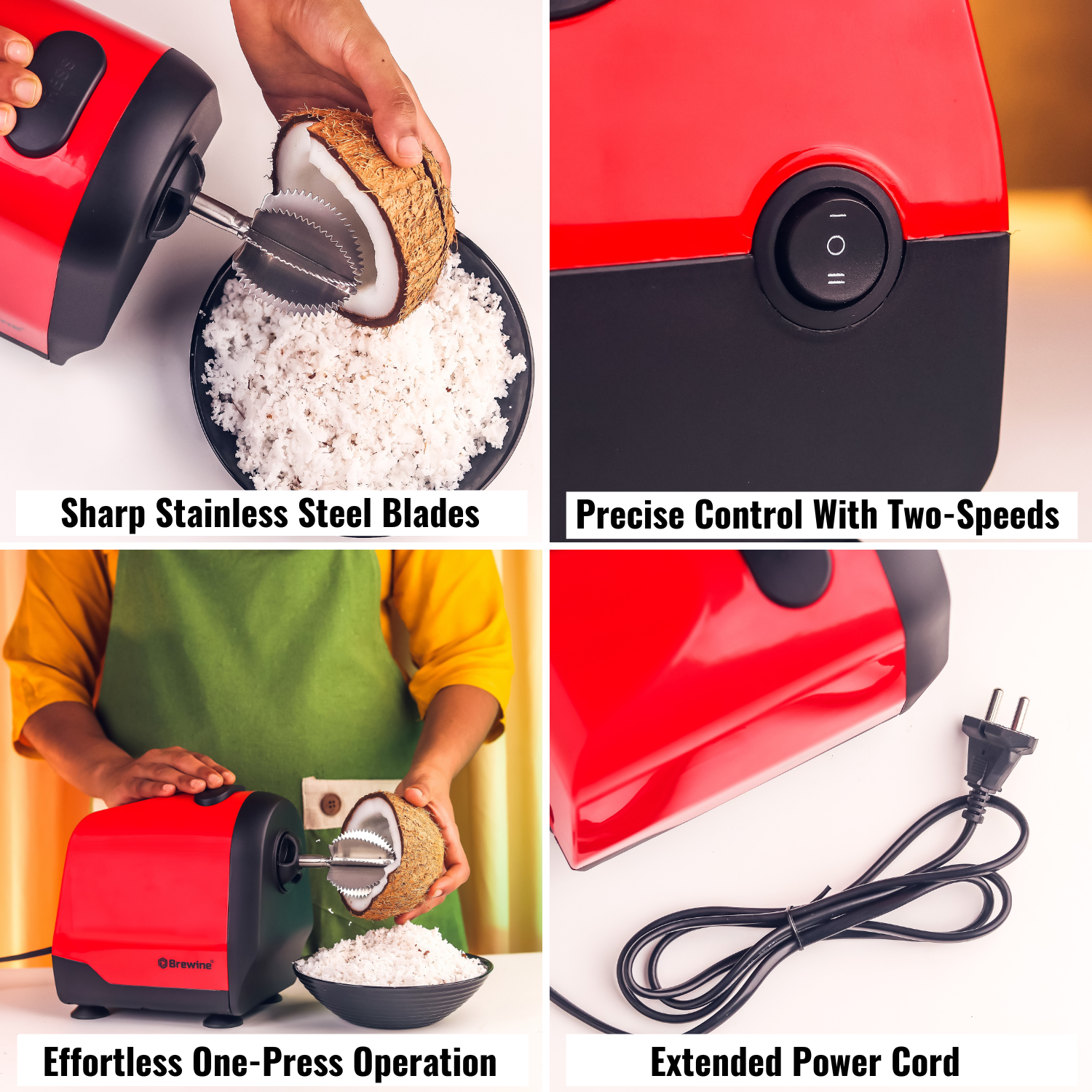 Brewine Coconut Scraper & Citrus Press 2-in-1 (Red)