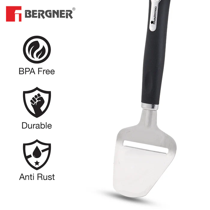 BERGNER SS Cheese Slicer – Stainless Steel with Black & Silver Grip, Perfect for Thin Cheese Slices