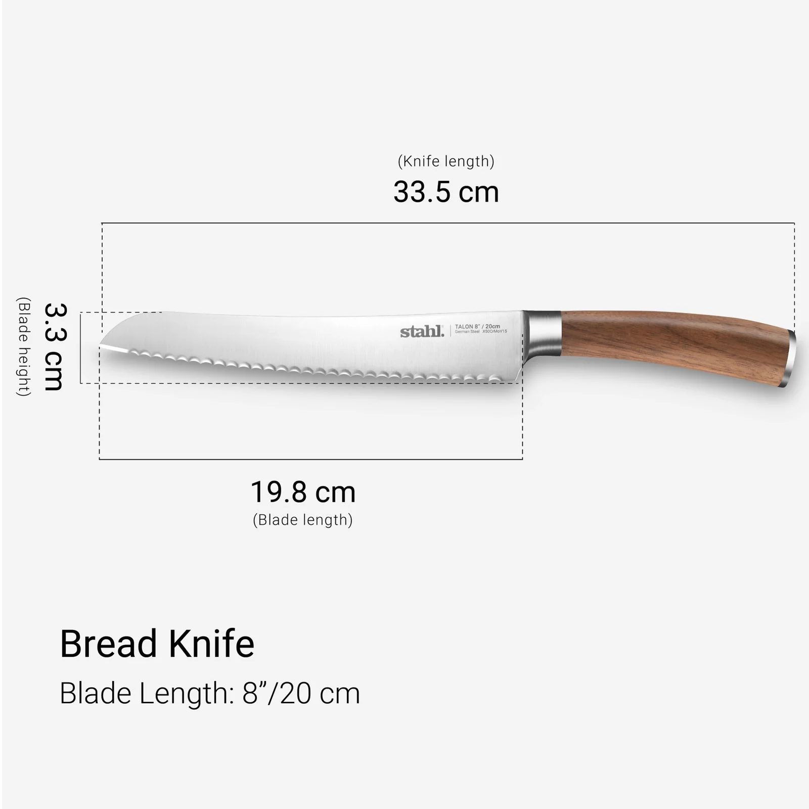 Talon Series Bread Knife 20cm – Stainless Steel Serrated Blade by Stahl for Easy Slicing of Crusty & Soft Breads, Wood Handle 8 Inches Talon Series Bread Knife 20cm – Stainless Steel Serrated Blade by Stahl for Easy Slicing of Crusty & Soft Breads, Wood Handle 8 Inches