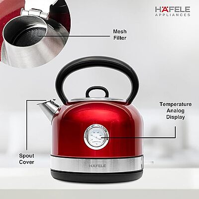 Hafele Red Dome Kettle – 1.7 Litre Capacity - Elegant Electric Kettle, Powerful & Safe Heating (RED)