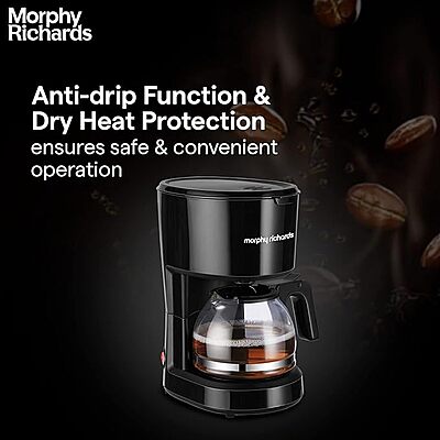 Morphy Richards 750W Drip Coffee Machine – Black , Simple One-Touch Operation, Quick & Hot Brewing