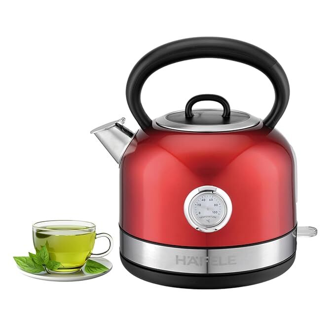 Hafele Red Dome Kettle – 1.7 Litre Capacity - Elegant Electric Kettle, Powerful & Safe Heating (RED)