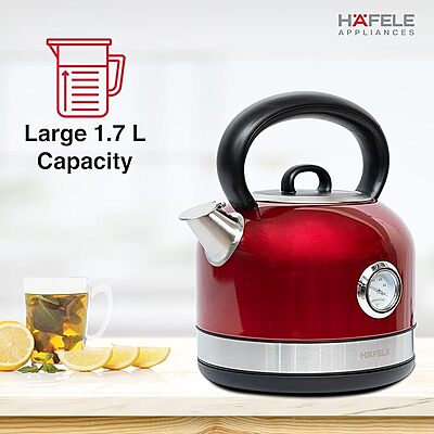 Hafele Red Dome Kettle – 1.7 Litre Capacity - Elegant Electric Kettle, Powerful & Safe Heating (RED)