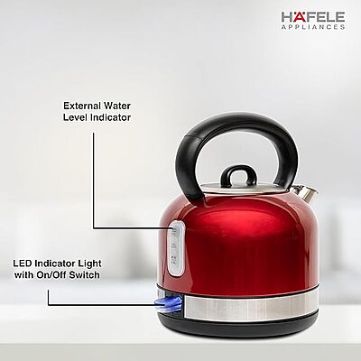 Hafele Red Dome Kettle – 1.7 Litre Capacity - Elegant Electric Kettle, Powerful & Safe Heating (RED)