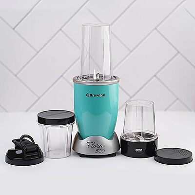 Brewine Flora 500 Nutri Blender, 500W Motor, Aqua Blue - Powerful Nutrient Extraction | Portable | Compact | and Easy to Clean Blender for Smoothies | Juices | and Shakes