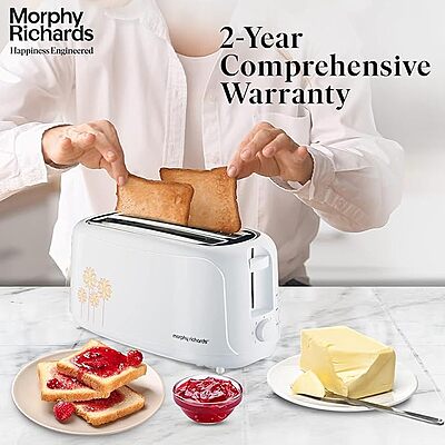 Morphy Richards AT 402 Pop-Up Toaster – 4 Slice, Automatic Pop Up Toaster with Removable Crumb Tray, Fast & Even Toasting, Extra-Wide Slots Ideal for Large Families