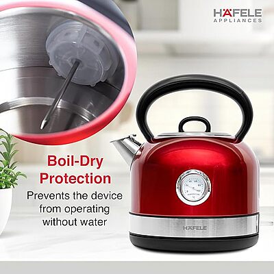 Hafele Red Dome Kettle – 1.7 Litre Capacity - Elegant Electric Kettle, Powerful & Safe Heating (RED)
