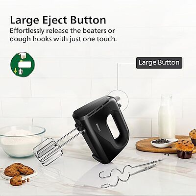 Philips 300W Hand Mixer – Black – Efficient Mixing with Multiple Speeds , Lightweight & Easy to Use- stainless steel accessories and 2 years warranty(black color)