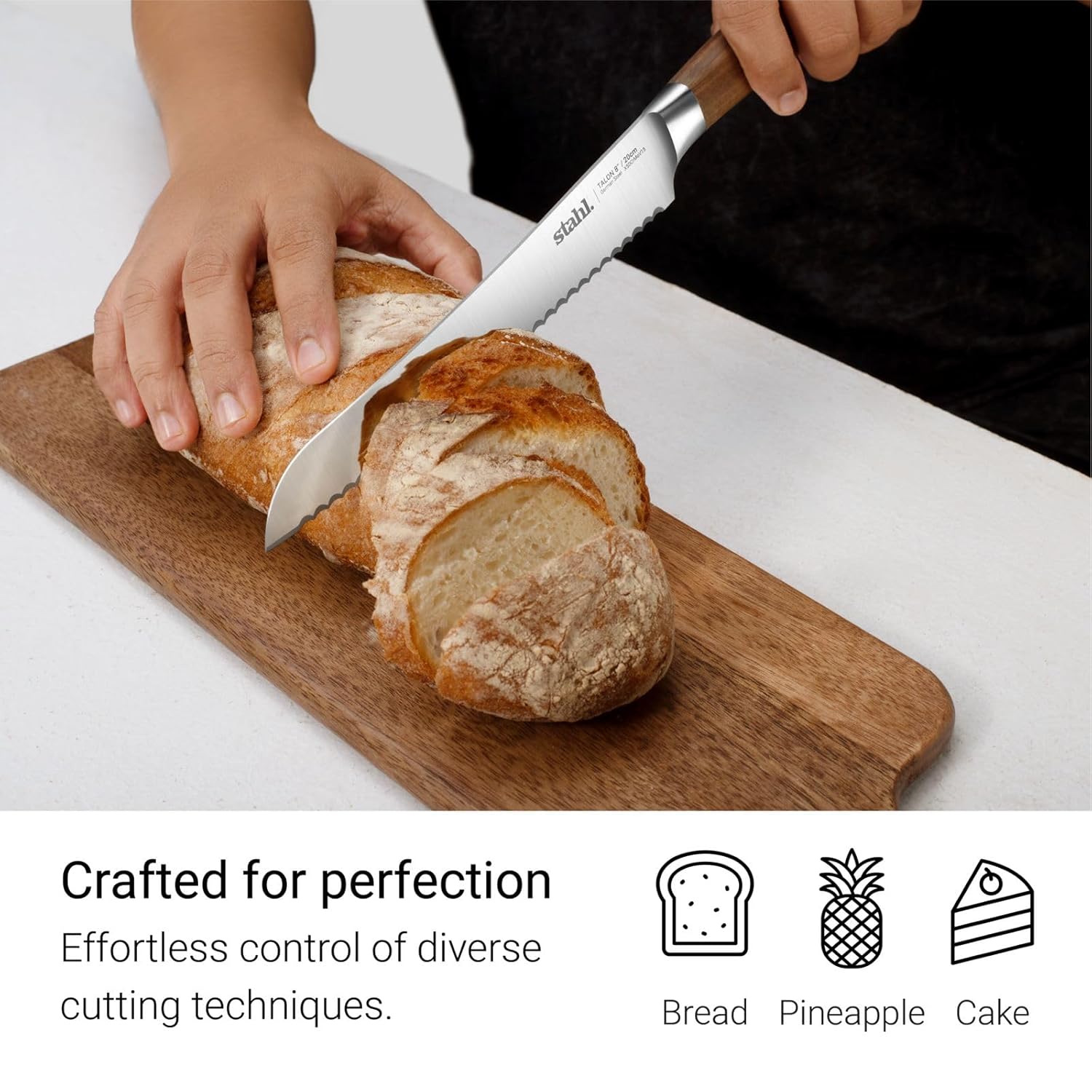 Talon Series Bread Knife 20cm – Stainless Steel Serrated Blade by Stahl for Easy Slicing of Crusty & Soft Breads, Wood Handle 8 Inches Talon Series Bread Knife 20cm – Stainless Steel Serrated Blade by Stahl for Easy Slicing of Crusty & Soft Breads, Wood Handle 8 Inches