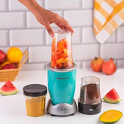 Brewine Flora 500 Nutri Blender, 500W Motor, Aqua Blue - Powerful Nutrient Extraction | Portable | Compact | and Easy to Clean Blender for Smoothies | Juices | and Shakes