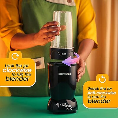 Brewine Flora 500 Nutri Blender | 500W Powerful Copper Motor | 3 Multipurpose Cups | 2-Year Warranty | Smoothies, Spices & Baby Food Maker (Black, 500 Watts Black)