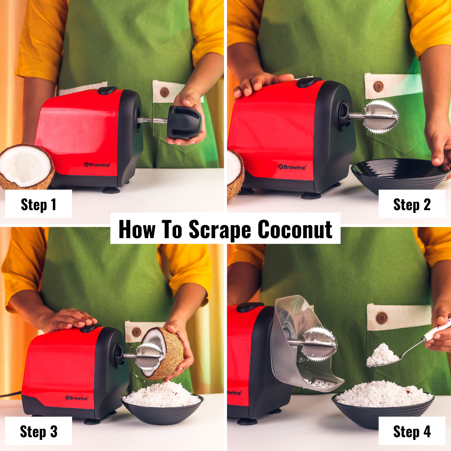 Brewine Coconut Scraper & Citrus Press 2-in-1 (Red)