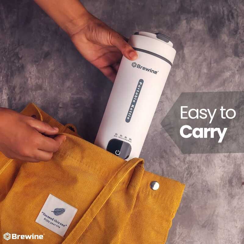 BREWINE 450ML Portable Electric Kettle White – Travel Kettle for Boiling Water, Fast Heating, Lightweight & Leak-Proof, Voltage Range 220V-230V -- Digital Display, Touch Button