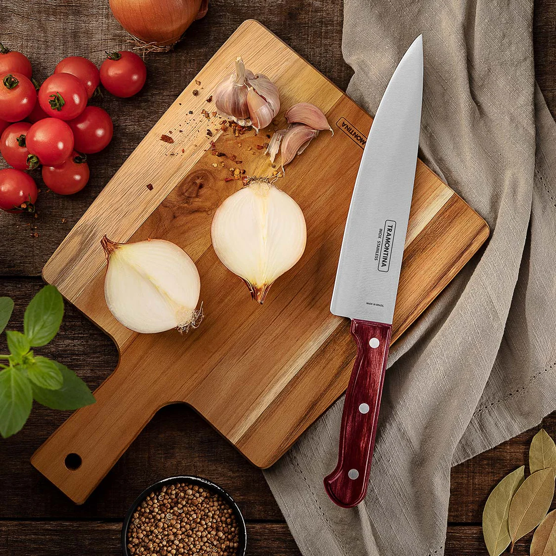 Tramontina 15cm Chef Knife – Stainless Steel Blade , Polywood Riveted Handle , Perfect for Chopping & Slicing