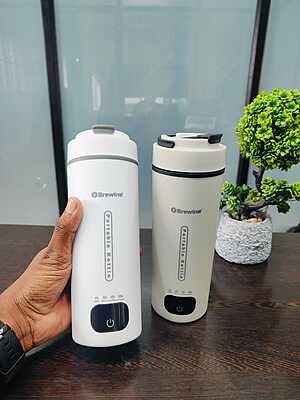 BREWINE 450ML Portable Electric Kettle White – Travel Kettle for Boiling Water, Fast Heating, Lightweight & Leak-Proof, Voltage Range 220V-230V -- Digital Display, Touch Button
