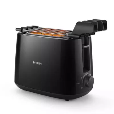 Philips 2-Slot Toaster – Black – Built-in Bun Warmer – Wide Slots, 8 Browning Settings- (Black)