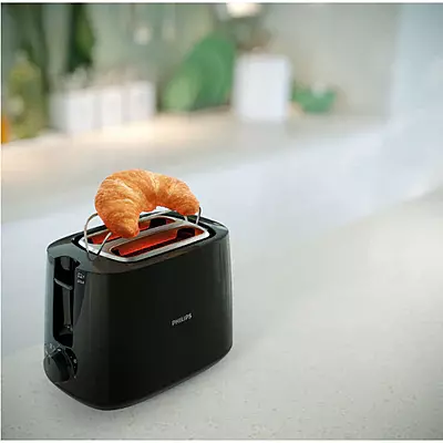 Philips 2-Slot Toaster – Black – Built-in Bun Warmer – Wide Slots, 8 Browning Settings- (Black)