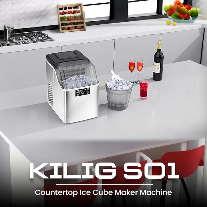 KILIG S01 Countertop Ice Maker Machine – Produces Fast Square Ice Cubes in 15 Minutes,, Self-Cleaning Function, 24 Ice Cubes per Cycle, for Home, Office, Bar KILIG S01 Countertop Ice Maker Machine – Produces Fast Square Ice Cubes in 15 Minutes,, Self-Cleaning Function, 24 Ice Cubes per Cycle, for Home, Office, Bar