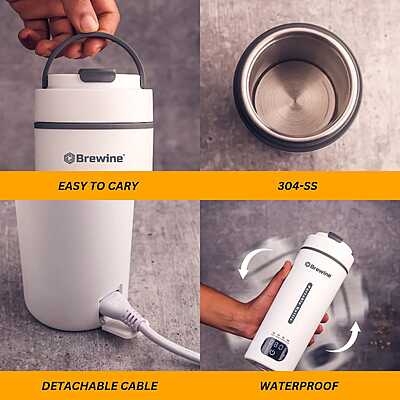 BREWINE 450ML Portable Electric Kettle White – Travel Kettle for Boiling Water, Fast Heating, Lightweight & Leak-Proof, Voltage Range 220V-230V -- Digital Display, Touch Button