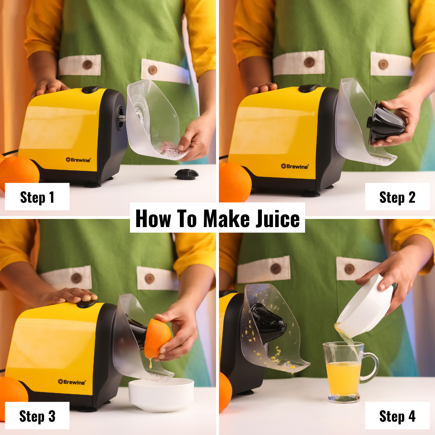 Brewine Coconut Scraper & Citrus Press 2-in-1 (Yellow)