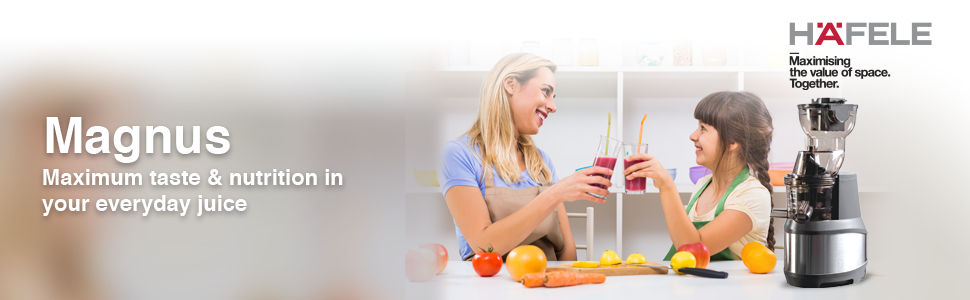 Häfele Magnus Cold Press Juicer- 250W, SS Body ,500ml Capacity , Low Noise , Grey , Slow Juicing for Maximum Nutrition,  All-in-1 Fruit & Vegetable Juicer
