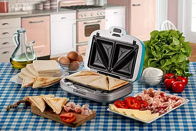 Ariete Blue 700W 3-in-1 Multi-Function Snack Maker – Sandwiches, Cookies & Waffles, Non-Stick Plates , Interchangeable Plates, Easy to Clean, Quick Heatin Ariete Blue 700W 3-in-1 Multi-Function Snack Maker – Sandwiches, Cookies & Waffles, Non-Stick Plates , Interchangeable Plates, Easy to Clean, Quick Heatin