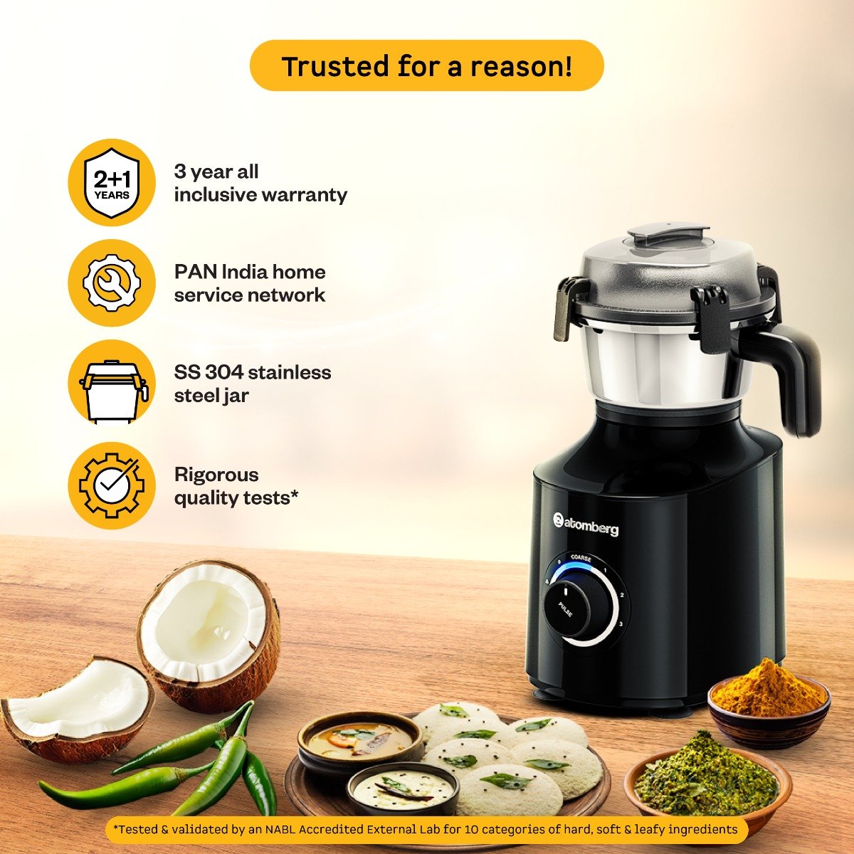 Atomberg Zenova Mixer Grinder with Unique Coarse Mode, 4 Jars including Unique Chopper Jar with Hands Free Operation (BLACK)